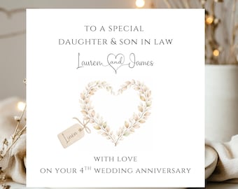 4th Wedding Anniversary Card Linen Anniversary Card Daughter and Son In Law Anniversary Card Son and Daughter In Law Anniversary Card