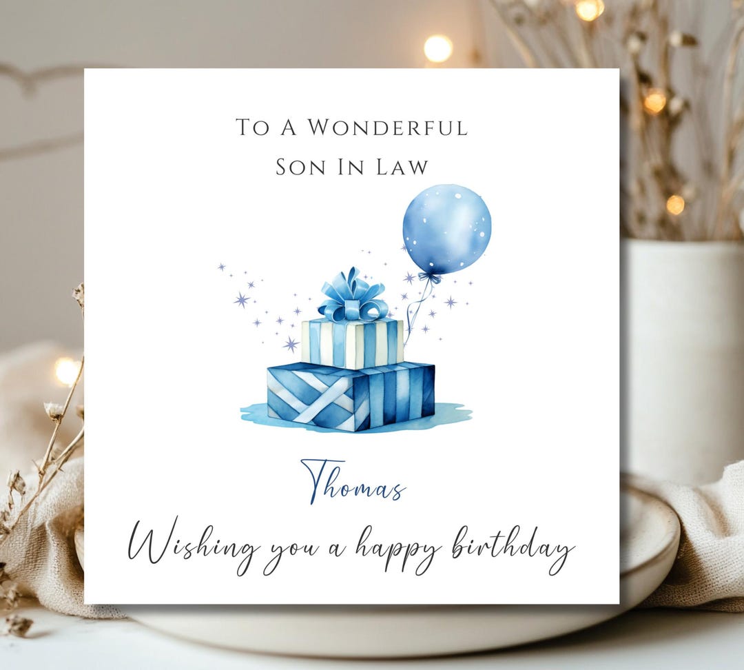 Son in Law Birthday Card Son in Law Birthday Card Blue Watercolour ...