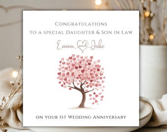 1st Wedding Anniversary Card Daughter and Son In Law Anniversary Card First Wedding Anniversary Card Personalised Card and White Envelope