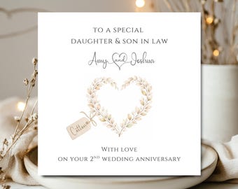 2nd Wedding Anniversary Card Daughter and Son In Law Cotton Anniversary Card Son Second Wedding Anniversary Card Personalised Card