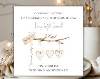1st Wedding Anniversary Card Daughter and Son In Law Anniversary Card Son First Wedding Anniversary Card Personalised Card and Envelope