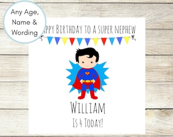 1st Birthday Card, Personalised Birthday Card, Superhero Card, Superman Birthday Card, Son Birthday Card, 3rd Birthday, Nephew Any Wording