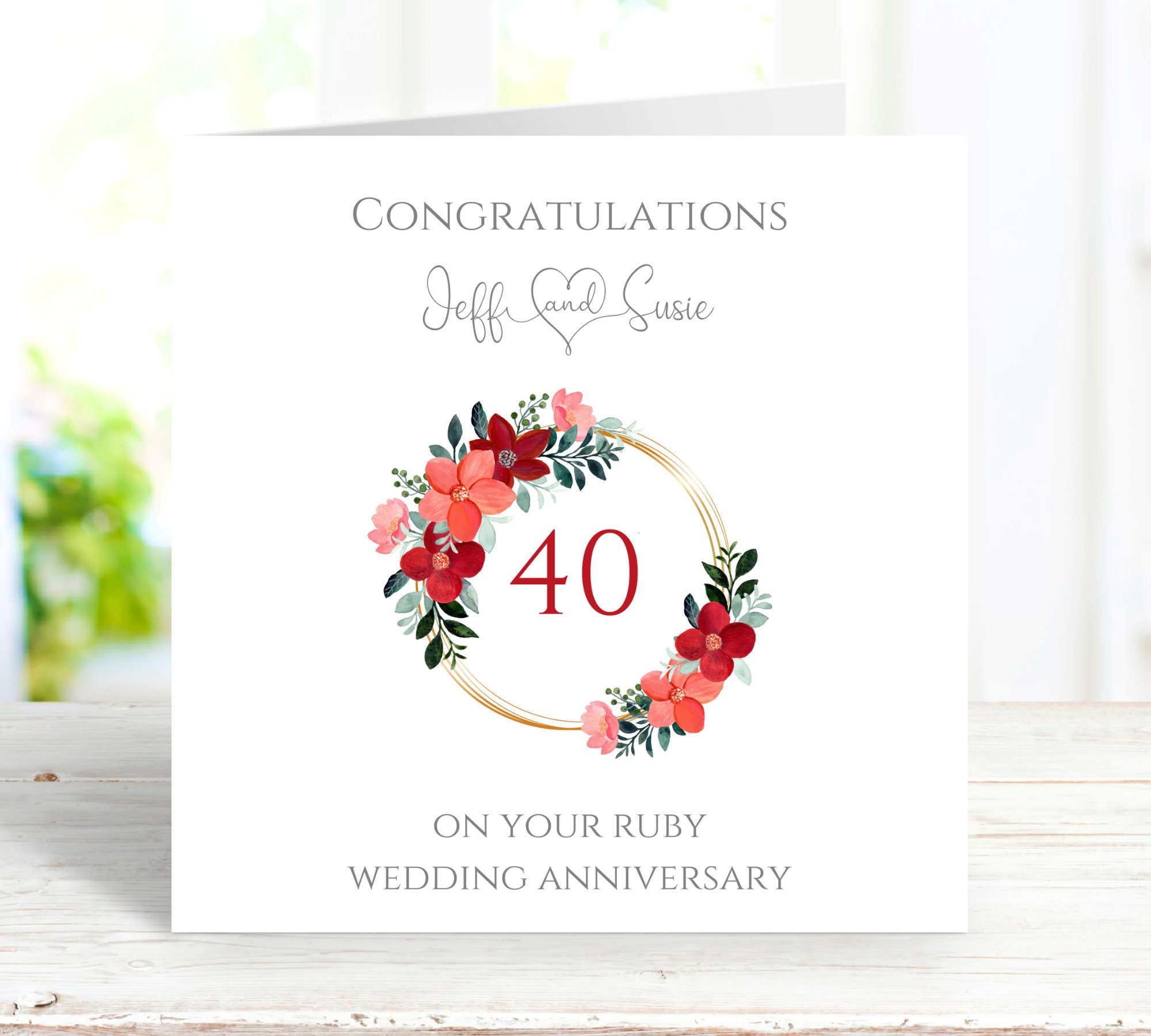 Ruby Wedding Anniversary Card 40th Wedding Anniversary Card - Etsy UK