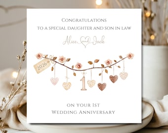 1st Wedding Anniversary Card Daughter and Son In Law Anniversary Card Son First Wedding 1st Anniversary Card Personalised Card and Envelope