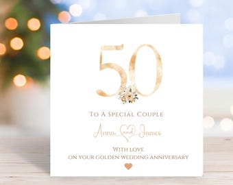 Golden Wedding Anniversary Card 50th Anniversary Card - Personalised Watercolour Golden Wedding Celebration Greeting with Envelope