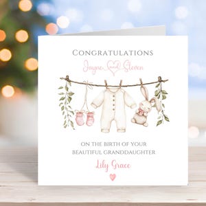 New Grandparents Card, Granddaughter Card, New Baby Girl Card, New Granddaughter Card, Congratulations Pink Baby Watercolour Card image 6