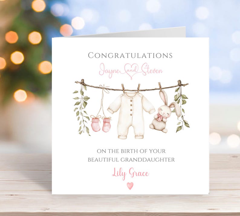 New Grandparents Card, Granddaughter Card, New Baby Girl Card, New Granddaughter Card, Congratulations Pink Baby Watercolour Card image 6