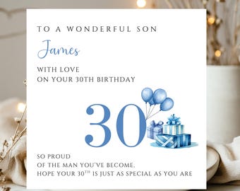 Son 30th Birthday Card Personalised Son Blue Birthday Card