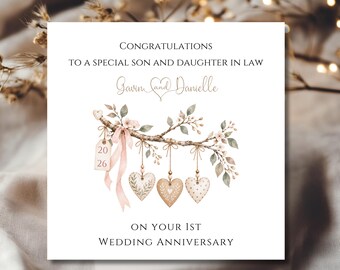 1st Wedding Anniversary Card Son and Daughter In Law Anniversary Card Daughter Son First Wedding Anniversary Card Couple Card and Envelope