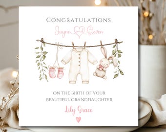 New Grandparents Card, Granddaughter Card, New Baby Girl Card, New Granddaughter Card,  Congratulations Pink Baby Watercolour Card