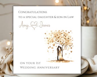 1st Wedding Anniversary Card Daughter and Son In Law Anniversary Card Son First Wedding Anniversary Card Personalised Tree Card and Envelope