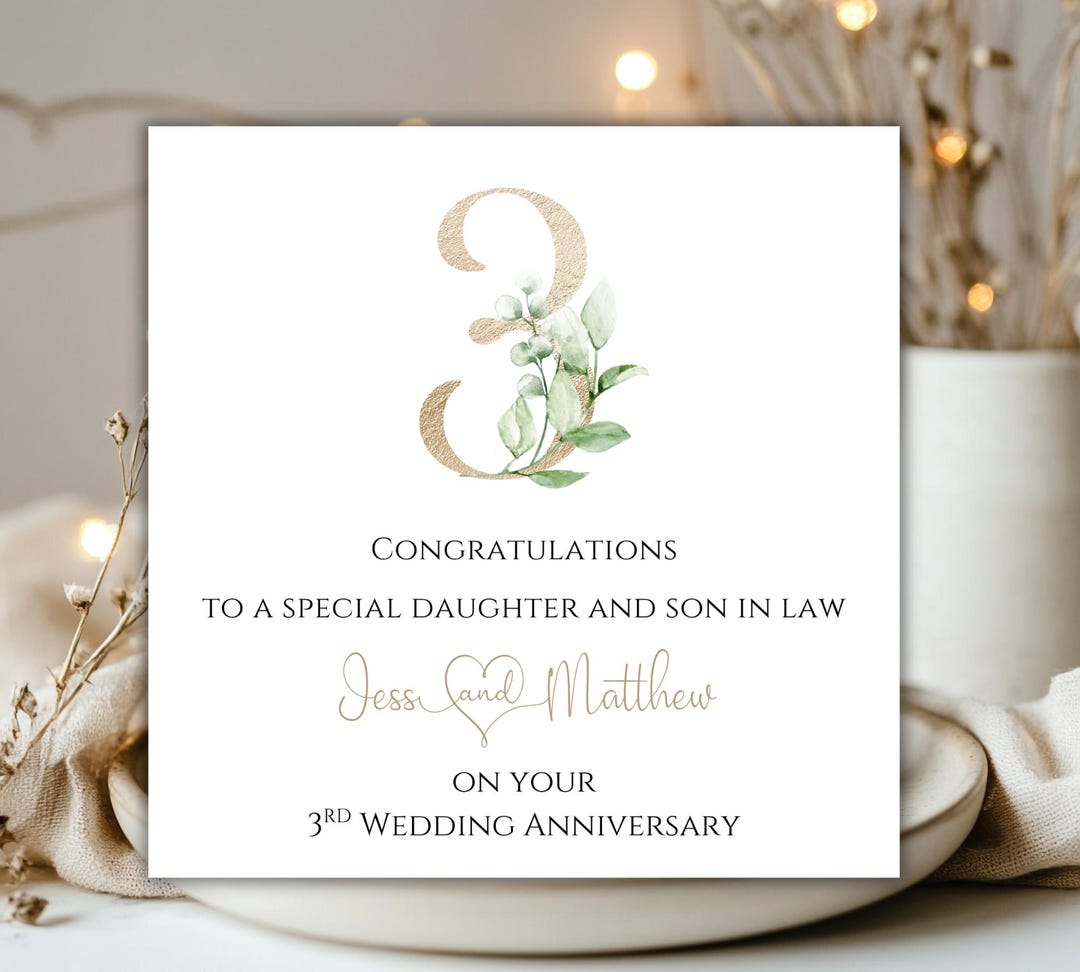 3rd Wedding Anniversary Card Daughter and Son in Law Anniversary Card ...