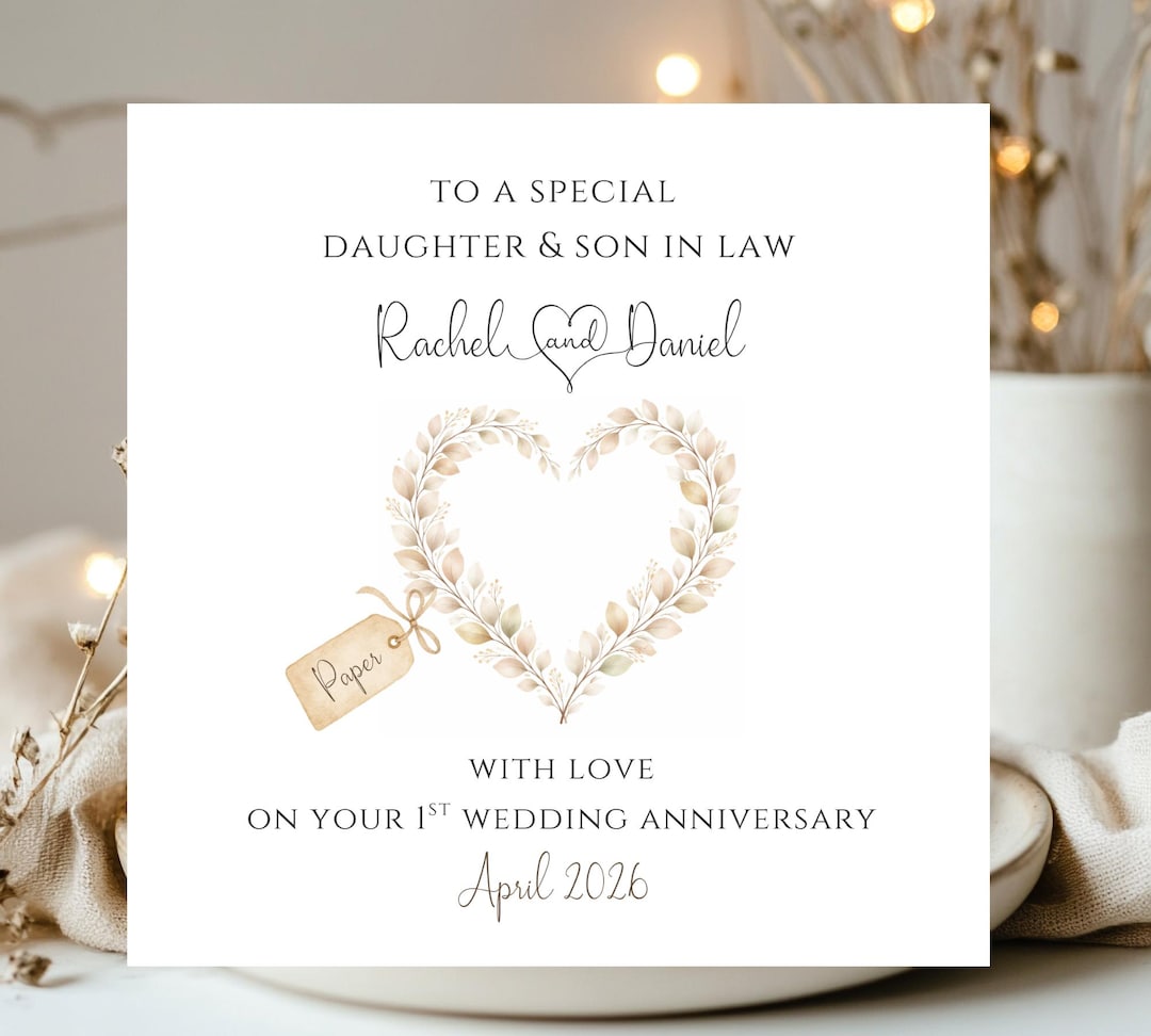 1st Wedding Anniversary Card Daughter and Son in Law Paper Anniversary ...