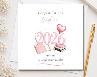 A Level / GCSE / Highers Exam Results Card Congratulations Card Personalised School Results Card College Results Exam Pass Student Card Pink