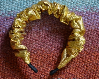 Upcycled Gold Scrunchie Headband: Funky Maximalist Ruffle  display picture 1