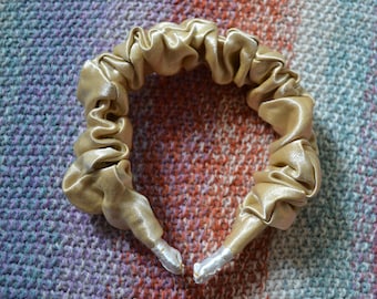 Light Gold Scrunchie Headband: Upcycled Silky Hair Accessory - Eco-Friendly Gift