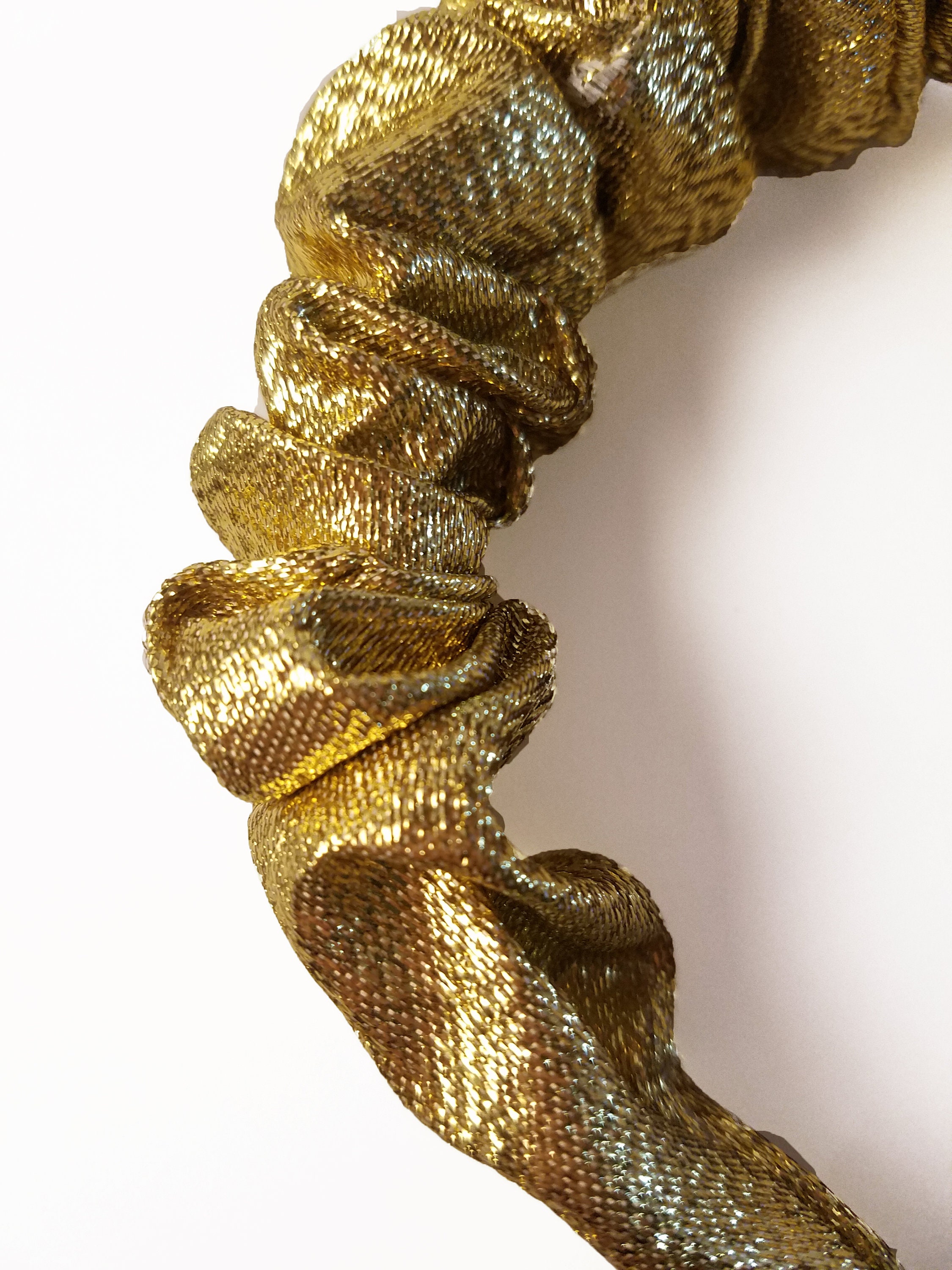 ?Upcycled Gold Squiggle Headband? Upcycled Gold Scrunchie Headband: Funky Maximalist Ruffle  main image 3