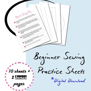 Sewing Practice Sheets – All Ages Beginner - Bonus Sheet of Sewing Affirmations (Digital Download)