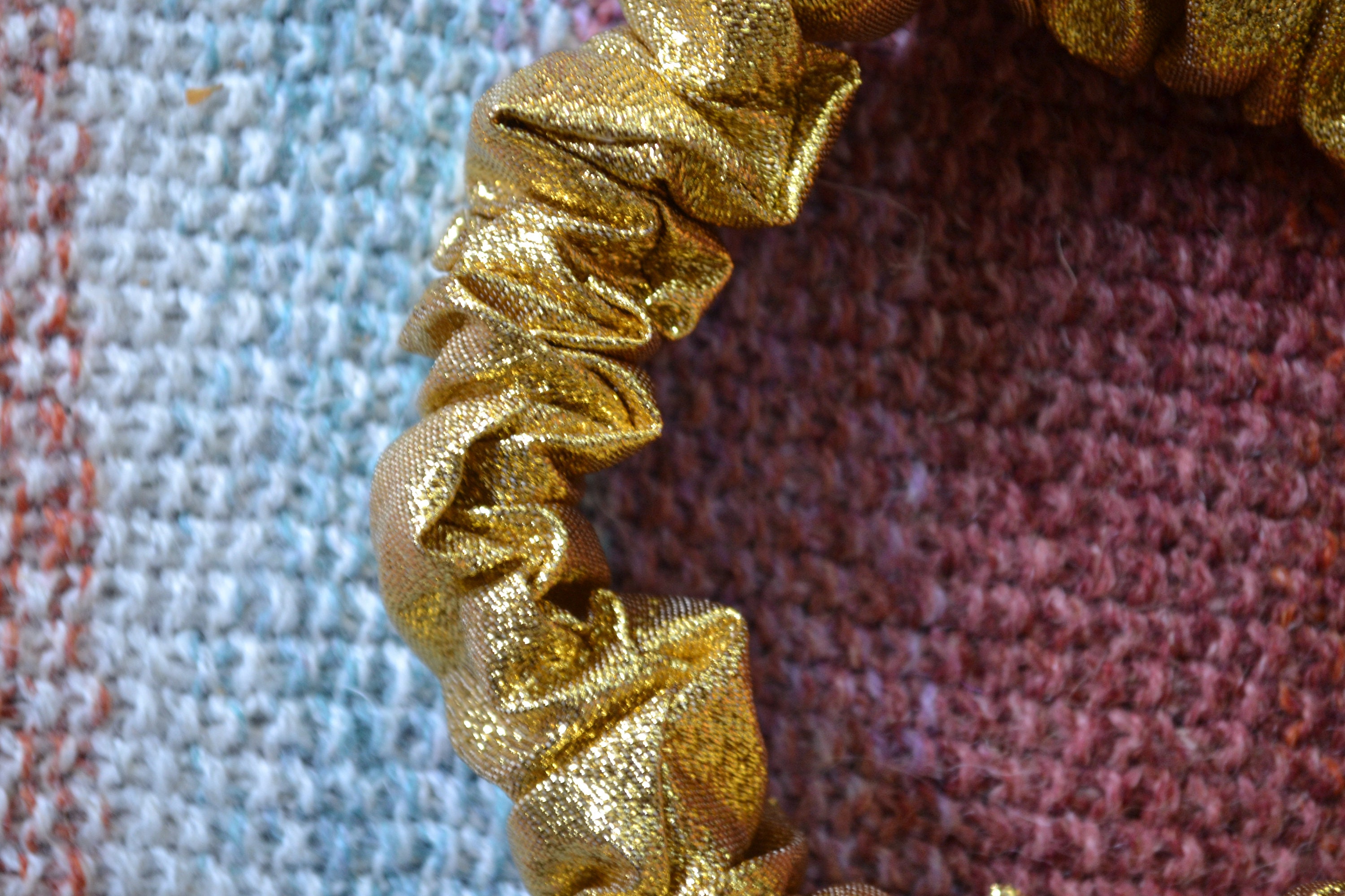 Upcycled Gold Scrunchie Headband: Funky Maximalist Ruffle  display picture 1