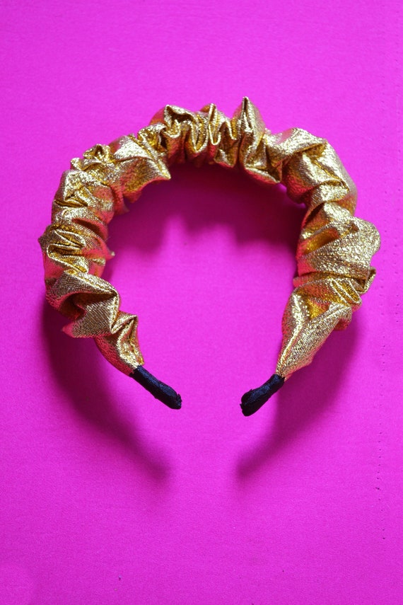 Upcycled Gold Scrunchie Headband: Funky Maximalist Ruffle  display picture 1