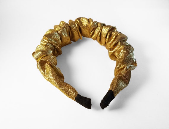 Upcycled Gold Scrunchie Headband: Funky Maximalist Ruffle  display picture 2
