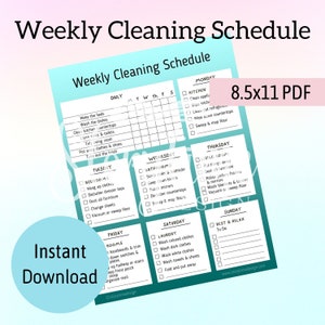 Teal Printable Cleaning Checklist | Weekly Cleaning Schedule | Weekly Cleaning Planner | Chore Chart Printable | Digital PDF