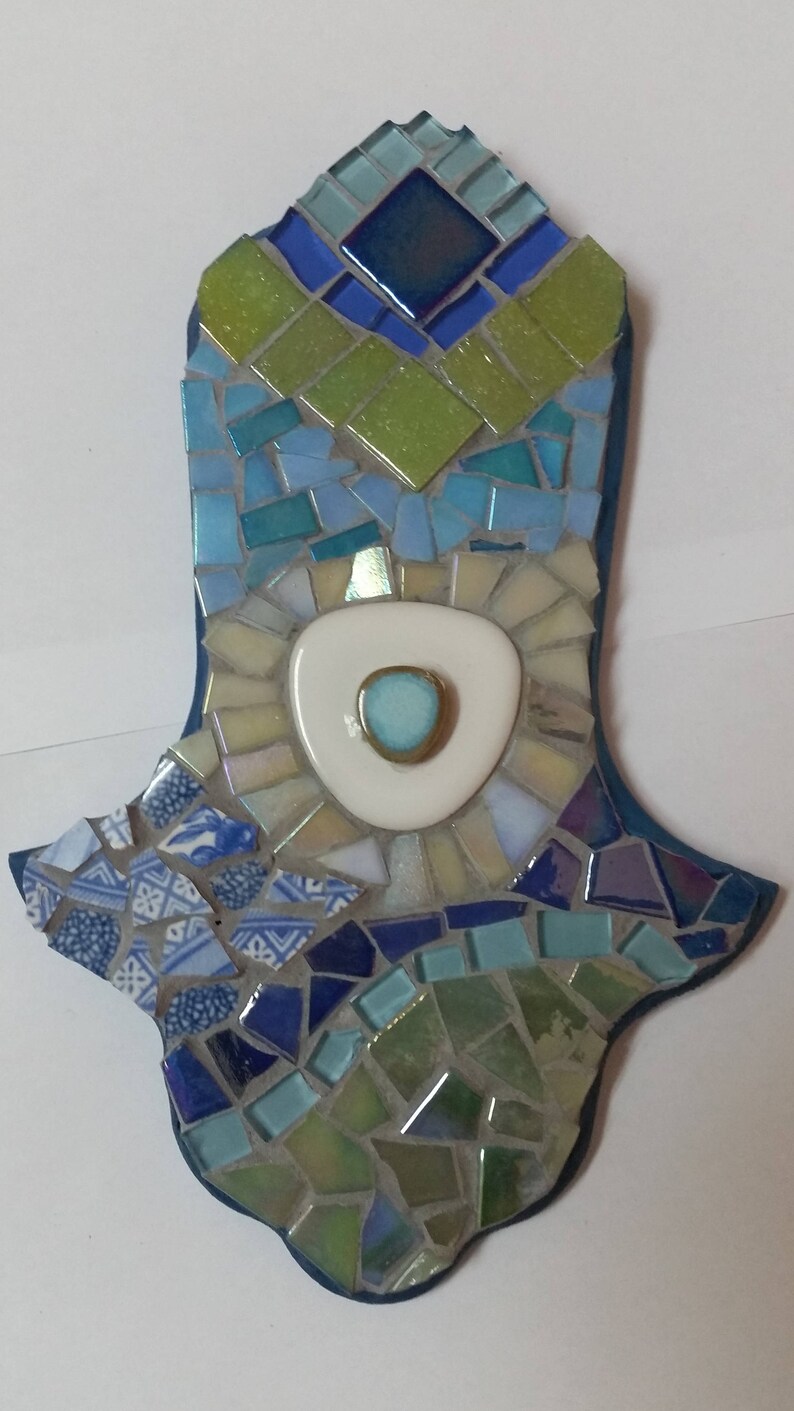 Home Gift Stained Glass Mosaic Art Hamsa Home Design Home Decor Wall Art Handmade Hamsa Mixed Media With Plates And China Original Mosaic Art Collectibles Vadel Com