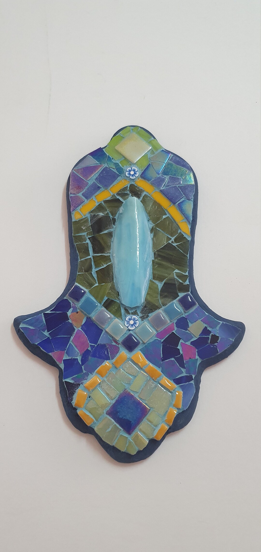 A Handmade Mosaic Hamsa Stained Glass Hamsa Home Decor Etsy