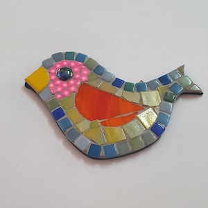Twin ceramic handmade mosaic birds. Wall art, Mixed media - beads and ceramic tiles, home decor, original design.