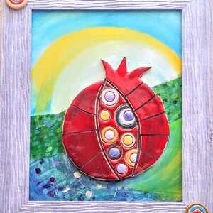 Mosaic picture,mixed media - a painting on wood base with ceramic tiles.