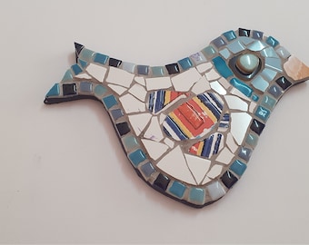 Twin ceramic mosaic birds. handmade birds, Wall art, Mixed media stained glass beads and ceramic tiles, home decor, original design.