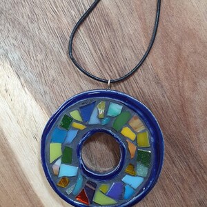 A colorful mosaic pendant. Mosaic necklace, Mosaic jewelry, Gift, Glass tiles, Ceramic jewelry.