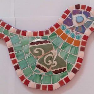 Twin ceramic mosaic birds. handmade birds, Wall art, Mixed media stained glass beads and ceramic tiles, home decor, original design.