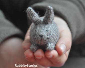 Small Waldorf style wool soft hand knitted bunny rabbit toy