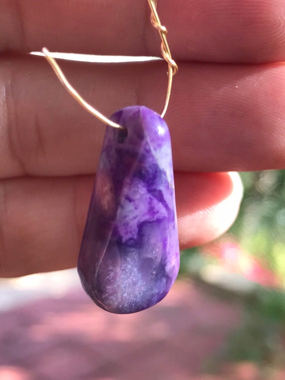 Deep purple gel sugilite pendant with 14k solid gold wire or 935 Argentium sterling silver wire bail #207