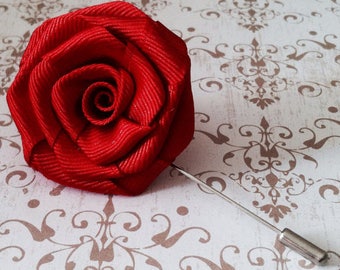 Mens Flower Lapel - Mens Rose Lapel Pin - Alternative Wedding Boutonniere Brooch- Apple Red Rose Pin - Valentines Gifts for Him