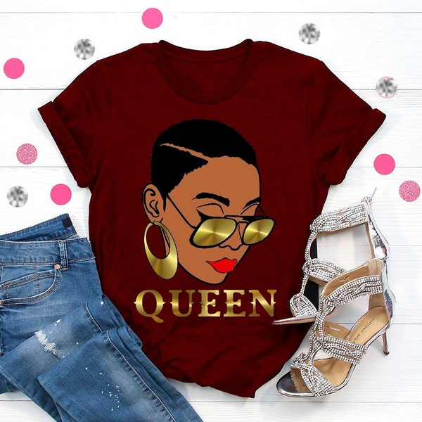 African American Short  Black Hair Woman Graphic Tee Shirt - Hoodie - Maroon - Personalize Custom Gifts for Her Mom - Christmas Birthday