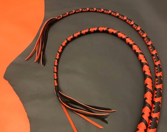 Matched Pair Leather Snake Whips: 8-Plaits Braided Bullwhip