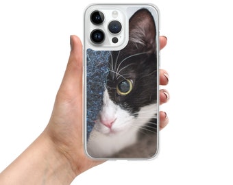 Adorable Hiding Tuxedo Cat iPhone Protective Phone Case | 7/8, X/XS, XR, 11, SE, 12, 13, 14, 15, Mini, Pro, Pro Max | Cat Lovers Gift