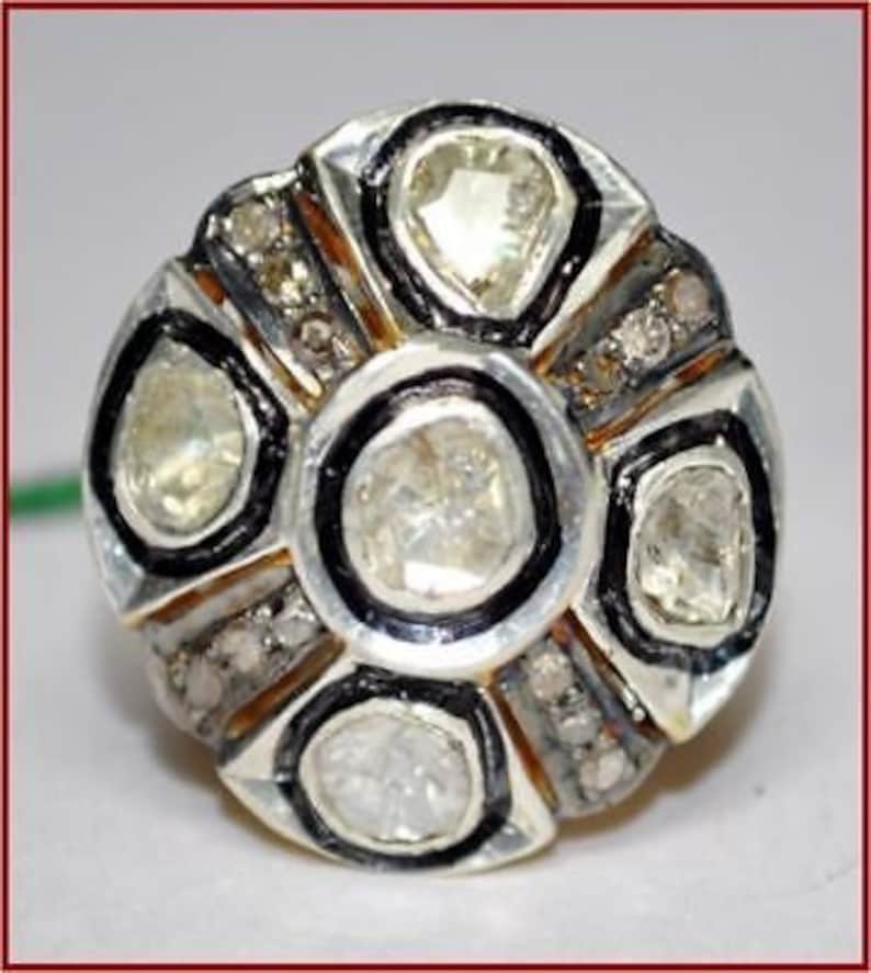 Ring Size Can Be Customize 925 Sterling Silver Polki Diamond Desiner Ring Jewelry