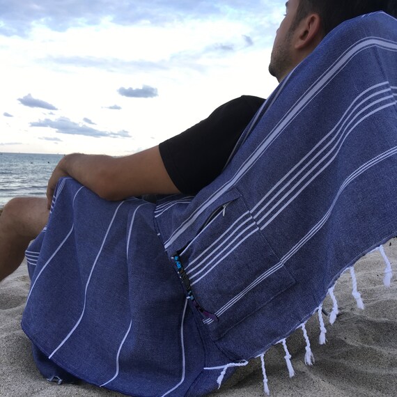 Turkish Beach Towel Wzipper Pocket Sand Free Nonallergenic 100 Cotton Lightweight Quick Dry Hand Face Towel Peshtemal Set Travel Design