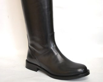 BOTTES FEMME circonférence du mollet personnalisée en cuir de veau noir véritable, doublure en cuir, semelle en cuir, fabriquées en Italie, fabriquées à la main
