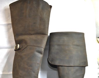 Pirate or musketeer boots thigh boots in genuine dark brown oiled leather for COSPLAY or RE-ENACTORS, artisan made in Italy made to measure