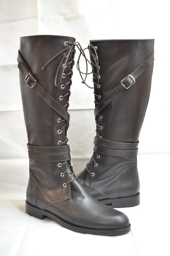 VAN HELSING Boots in Real Dark Brown Leather for Cosplay, HANDMADE
