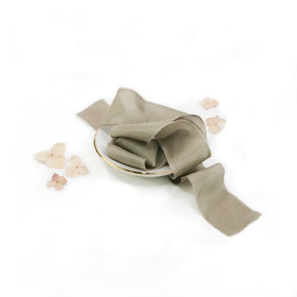 Hand Dyed Silk Ribbon, FRENCH GREY