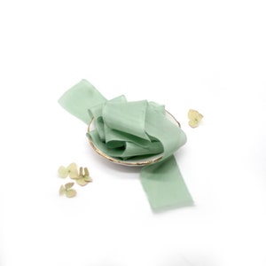 Handgeverfd zijden lint, SAGE | salie groen