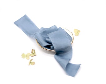 Ruban de soie teint à la main, BLEU FRANÇAIS | gris-bleu