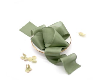 Hand Dyed Silk Ribbon, OLIVE GREEN