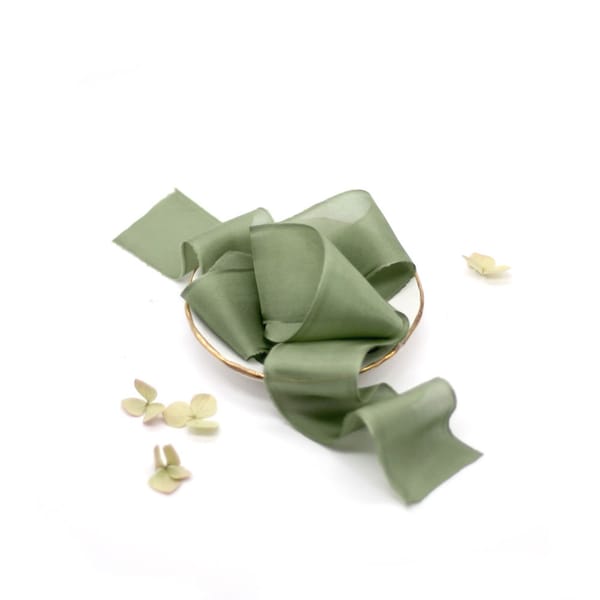 Hand Dyed Silk Ribbon, OLIVE GREEN