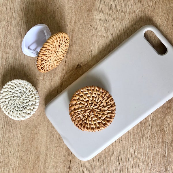 Rattan Phone Grip, Boho Phone Accessories, Phone Stand, Wicker Phone Accessory - 45mm